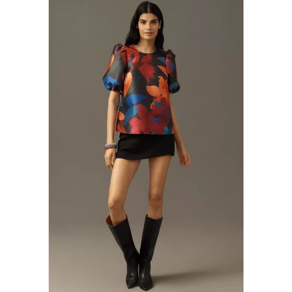 nwt ANTHROPOLOGIE HUTCH sz 2X Puff-Sleeve Printed Blouse - Picture 2 of 5